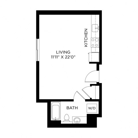 Floor plan for studio, 1 bath, 472 sqft